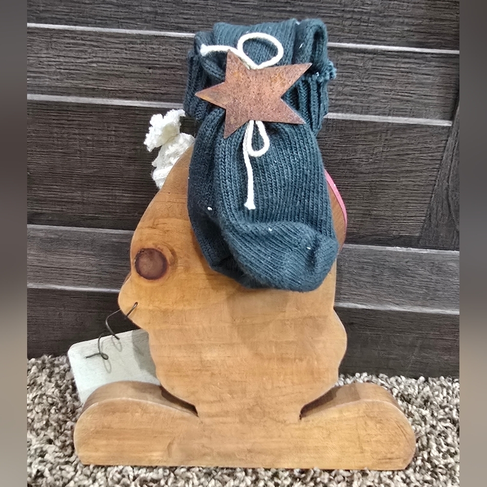 Wooden Holiday Person Snowman Holding Baby 10" Warm Inside And Out - Picture 2 of 4